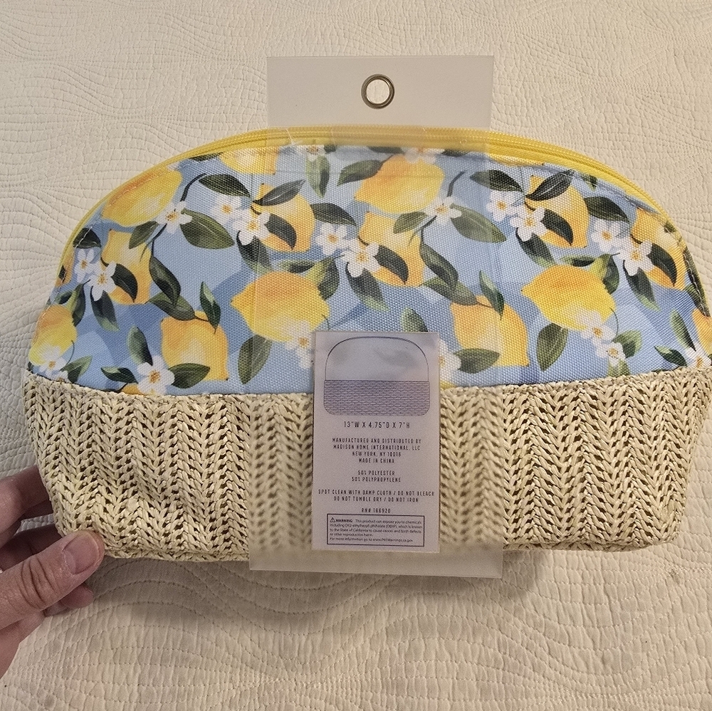 Lemon Floral Cosmetic Bag with Woven Base - Picture 6 of 8